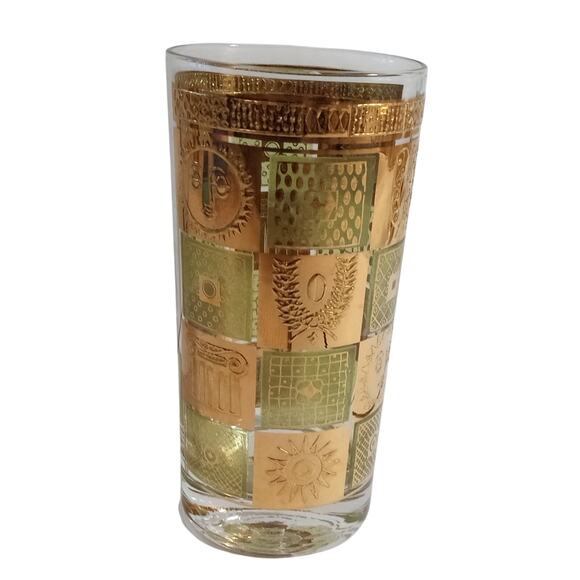 4 Georges Briard Green 22K Gold Celestial Bar Highball Glasses Greco Roman - Picture 5 of 9